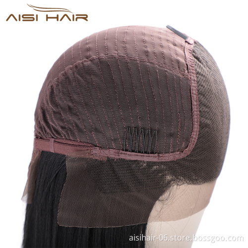 Aisi Hair Cheap 13x4 Long Silky Straight Lace Front Black Wigs Heat Resistant Synthetic Fiber Wig  Middle Part Wigs for Women